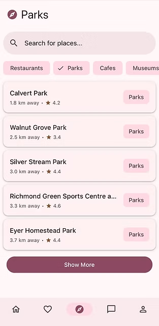 Doubly app screen showing nearby parks to explore on a double date